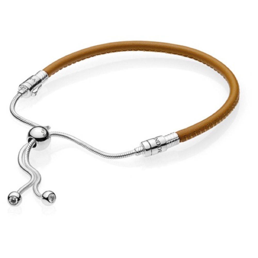 NWT Pandora Leather Slider Bracelet with S Charm